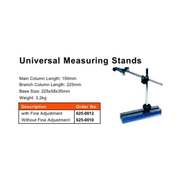 MHC 625-0012 Universal Dial Gauge Stand Description :Base size : 225 x58 x 35mm Fine Adjustment : 2mm Cross arm length : 150mm