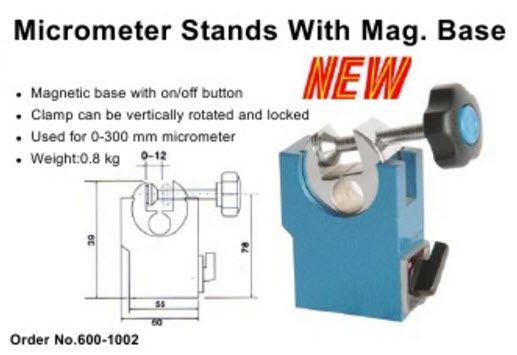 MHC 600-1002 Micrometer Stand with magnetic base, For Mic. under 4" or 100mm