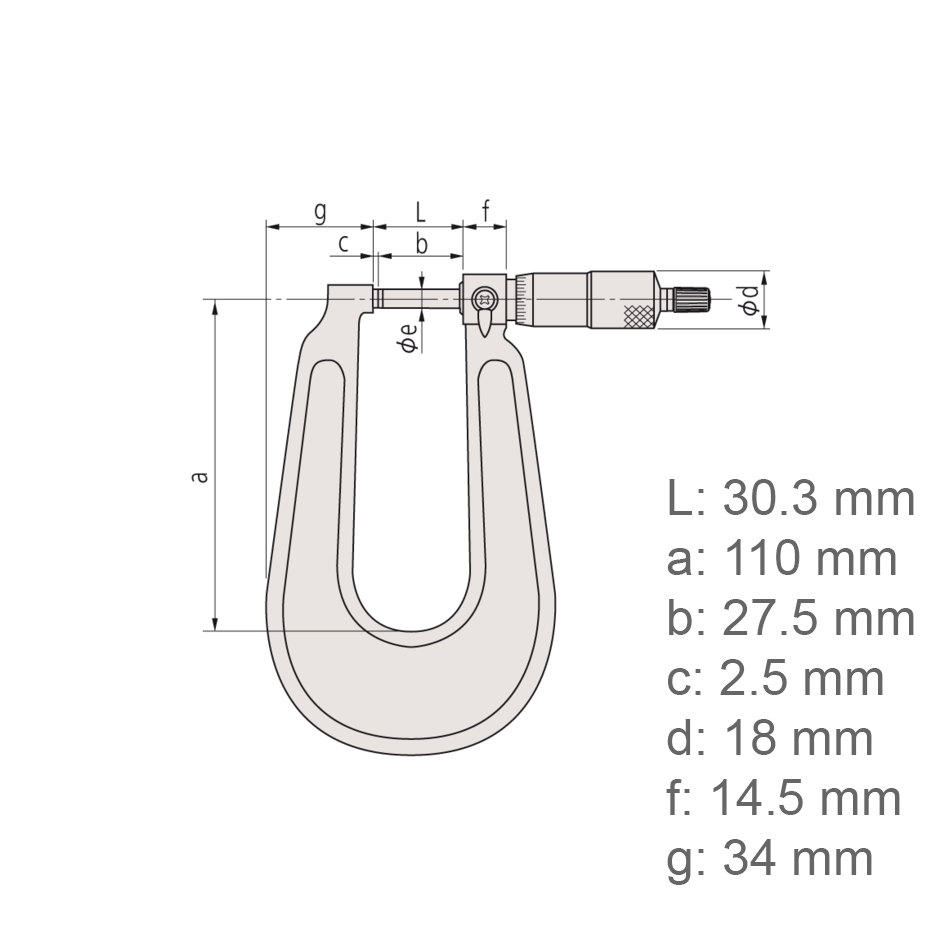 Sheet Metal Micrometer 0-25mm, Flat Anvil/Spindle, 100mm Throat 118-101