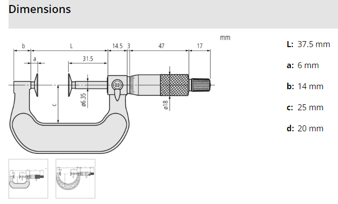 Mitutoyo Disc Micrometer, Hardened Steel Disks 0-1", Disk=20mm 123-125