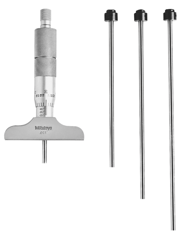 Mitutoyo Depth Micrometer, Interchangeable Rods 0-4", 2,5" Base 129-127