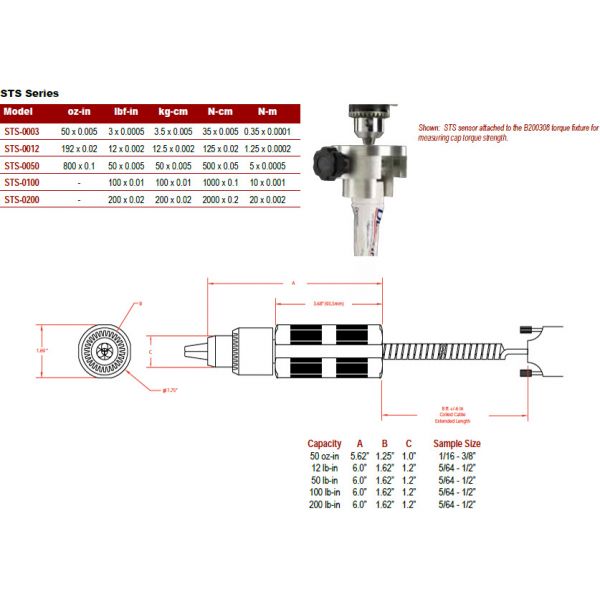 Chatillon Ametek STS-0012 Interchangeable Torque Sensors, 12 X 0.002 LB-IN TORQUE SENSOR