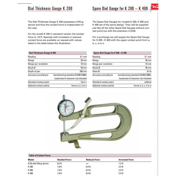 Käfer K300 (0.1mm) Dial Thickness Gauge 0-30mm, Kaefer 20007