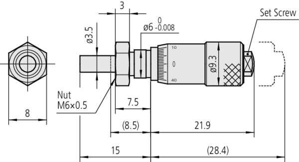 Micrometer Head, Ultra Small Type 0-0.25", 0.001", Flat, with Clamp Nut 148-204-10