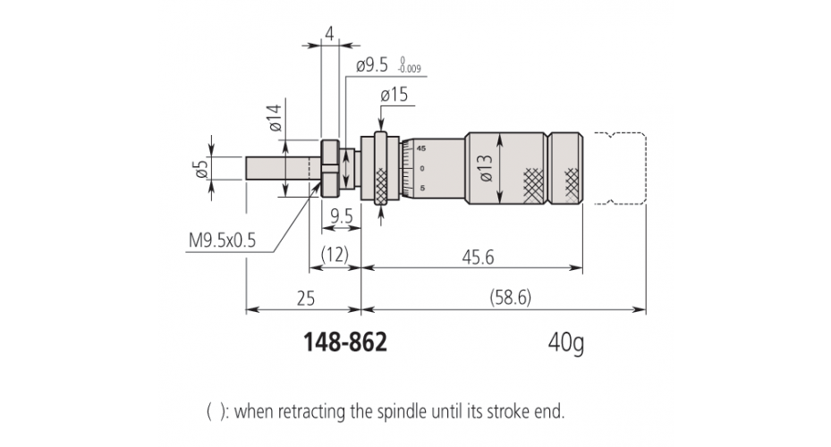 Micrometer Head Zero Adjustable 0-0,5", Clamp Nut, Spi. Lock, Rev. Rea. 148-862