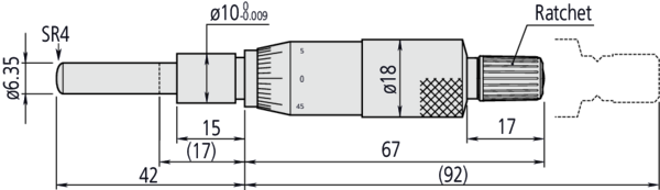 Micrometer Head, Medium-sized Standard 0-25mm, Spherical Spindle 150-801