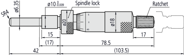 Micrometer Head, Medium-sized Standard 0-25mm, Spindle Lock, Spherical Spindle 150-803