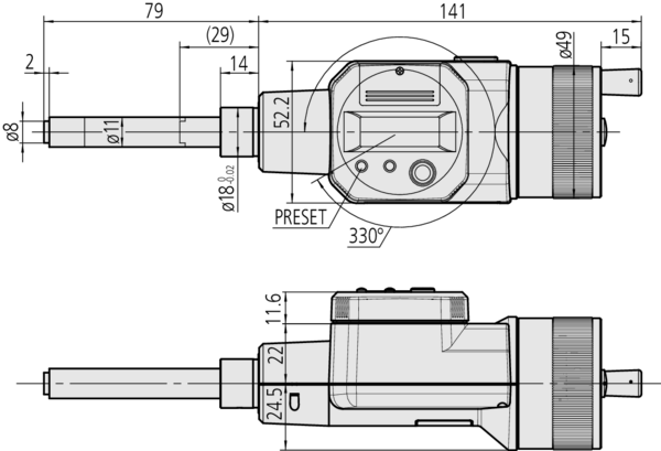 Mitutoyo Digital Micrometer Head Inch/Metric, 0-2", 0,00005", 0,709" Stem 164-164