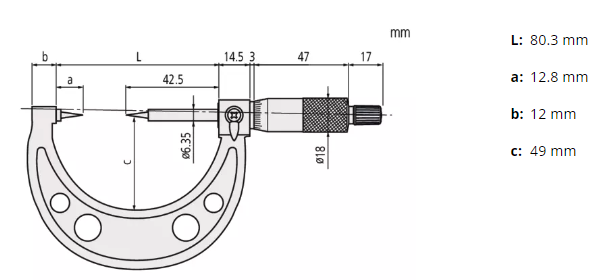 Point Micrometer with Carbide Tip 25-50mm, 15° Tip 112-166