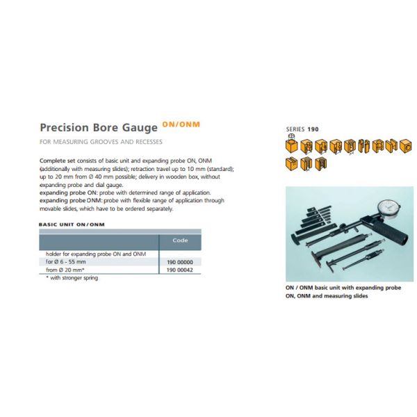 Schwenk 19000000 Precision Bore Gauge FOR MEASURING GROOVES AND RECESSES ON/ONM, holder for expanding probe ON and ONM for Ø 6 - 55 mm