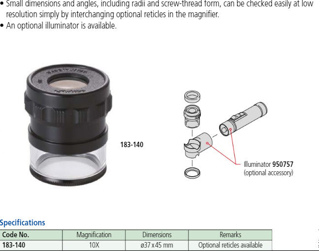 Pocket comparator 10x 183-140