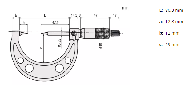 Point Micrometer with Carbide Tip 1-2", 15° Tip 112-190