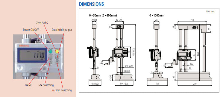 Digital Height Gauge Double Column 0-40"/1000mm, Inch/Metric 192-633-10