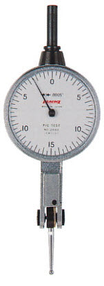 Peacock Lever type indicator graduation .0005'' x 0.030'' range Reading 0 - 15 - 0 Stylus 0.750" Dial diameter is 1-3/8". Dovetoils on top, back & front. Non-magnetic