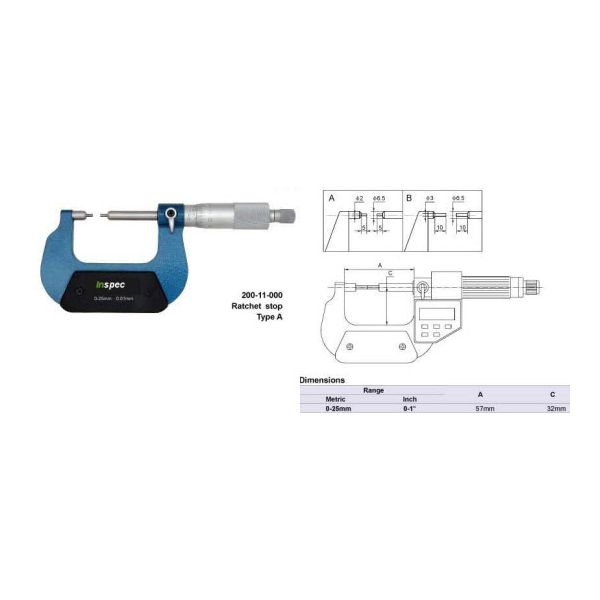 Inspec Spline Micrometer 0-1" x .0001" Type A (.080")anvils accuracy .0002", 200-11-101