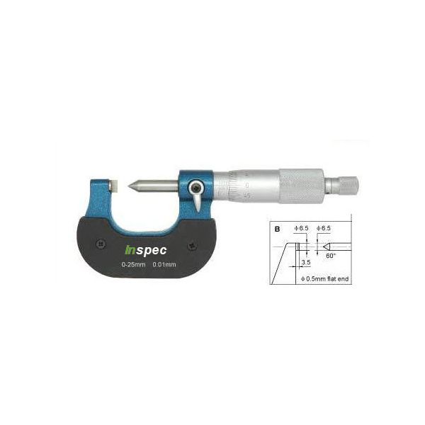 Inspec Single Point Micrometer 0-25mm x.01mm Code 200-51-000 Spindle point 60 deg Item number 200-51-000