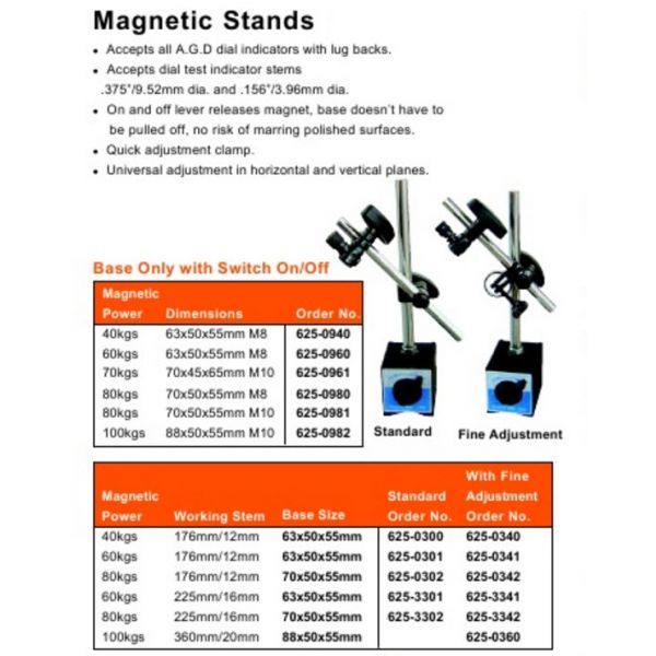 MHC 625-0301 Magnetic base Standard Pull 60KG Magnetic base size 63 x 50 x 55mm