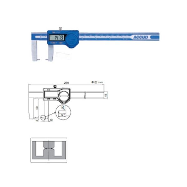 Accud 134-006-11 Outside Groove Digital Calipers With Round Points 0-150mm/0-6" Resolution .01mm/.0005''