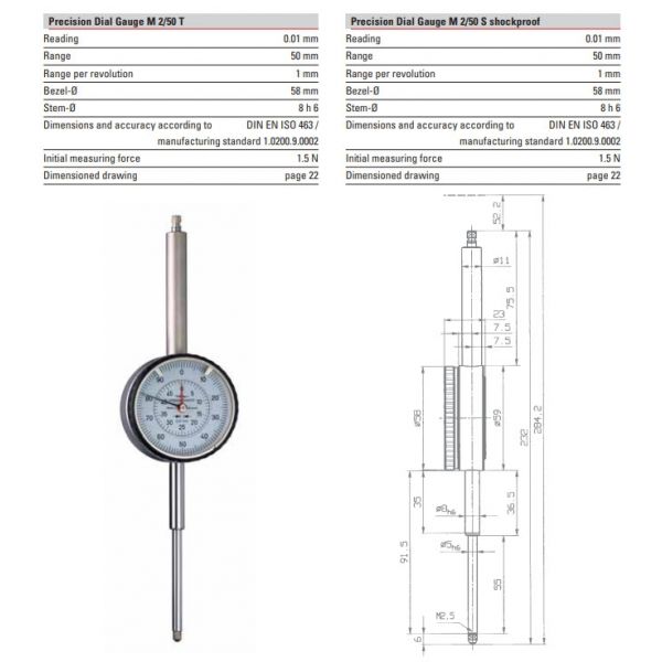 Verdict 23/5020, Kaefer M2/50T Ta Reading.01mm Dial Numbering 0-50 Range 50mm Bezel-58mm, Stem- 8mm