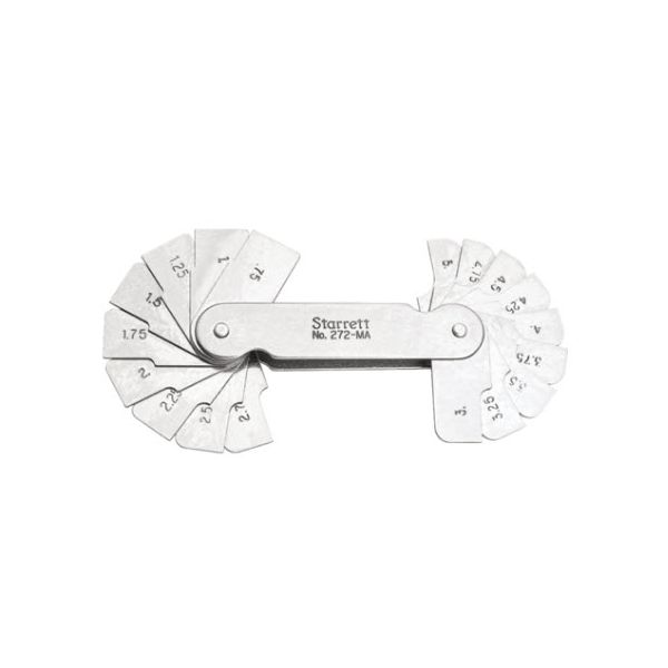 Starrett 272MA Fillet or Radius Gauge, 0.75-5mm Range (Concave and Convex), 0.25mm Increments, 18 Leaves, Millimeter Reading