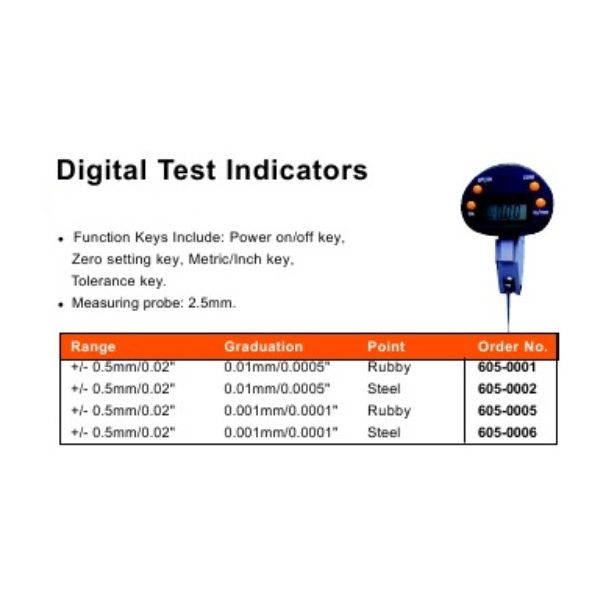 MHC 605-0002 Digital lever type indicator Steel Point, Range +/- 0.5mm/0.02", Grad, 0.01mm/0.0005"