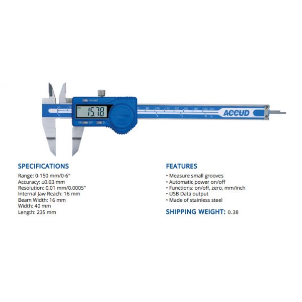 Accud Digital Accud Blade caliper 0-150mm Resolution .0005"/.01mm 153-006-11