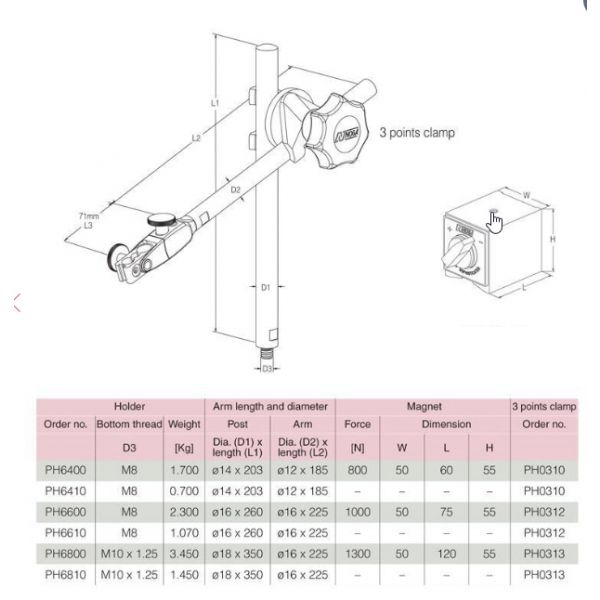 Noga Magnetic Stand PH6600 NOGA STANDARD MAG BASE F/A AT TOP 75X50X55