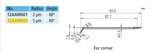 2 x Corner hole stylus - R5µm; 90° for Surftest; Formtracer SV-C 12AAM603