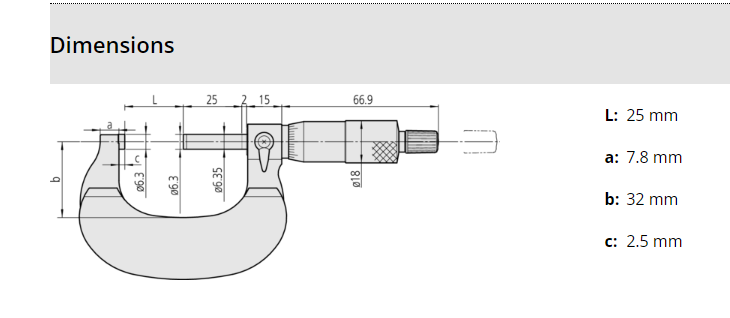 Mitutoyo Outside Micrometer with  Heat Ins. Plate 25-50mm, 0,01mm 102-302