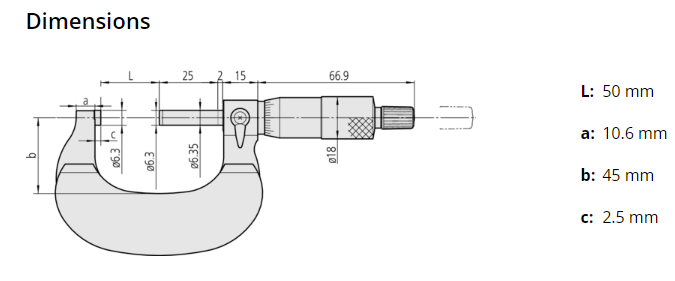 Mitutoyo Outside Micrometer with  Heat Ins. Plate 50-75mm, 0,01mm 102-303