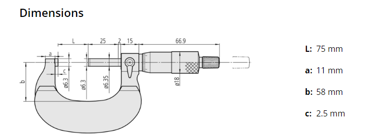 Mitutoyo Outside Micrometer with  Heat Ins. Plate 75-100mm, 0,01mm 102-304