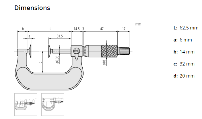 Mitutoyo Disc Micrometer, Hardened Steel Disks 1-2", Disk=20mm 123-126