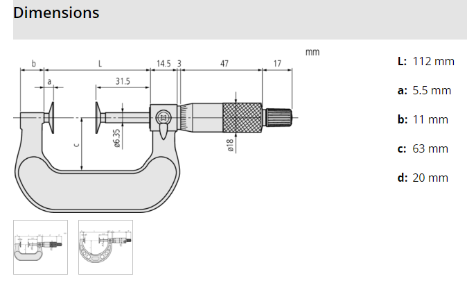 Mitutoyo Disc Micrometer, Hardened Steel Disks 3-4", Disk=20mm 123-128