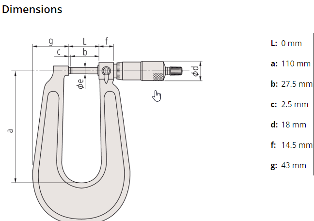 Sheet Metal Micrometer 0-25mm, 50mm Throat 119-129