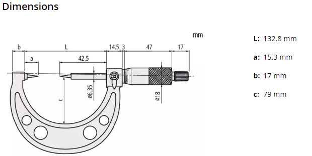 Point Micrometer with Hardened Tip 75-100mm, 15° Tip 112-156