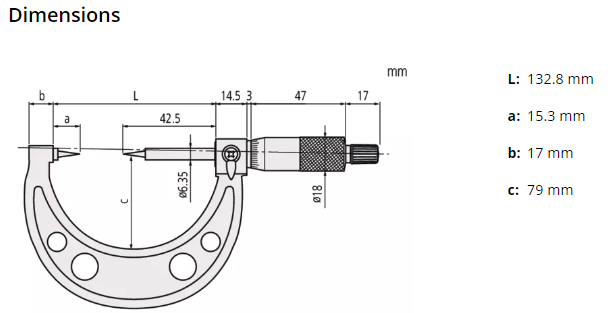 Point Micrometer with Carbide Tip 0-25mm, 30° Tip 112-213