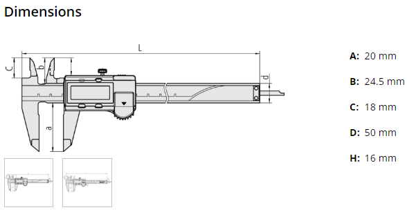 ABSOLUTE AOS Calipers 0-200mm Square Depth Rod & Thumb Roller 500-172-30