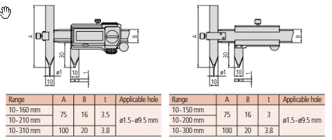 Digital ABS Offset Centerline Caliper Inch/Metric, 0,404-12,4", IP67, Thumb Roller 573-708