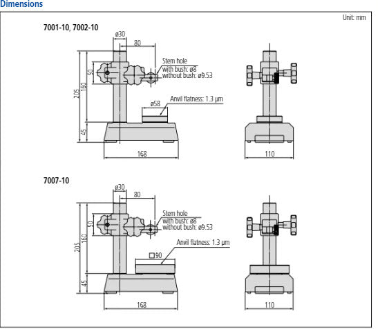 Gauge Stand with Hardened Steel Anvil, D=58mm Flat Anvil 7002-10