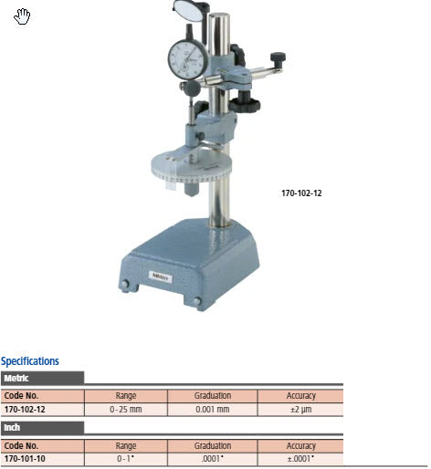 Dial Indicator Tester Metric, 0-25mm, 0,001mm 170-102-12