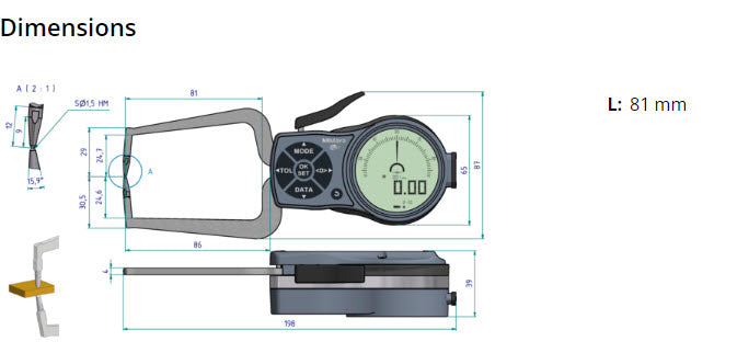 External Digital Caliper Gauge 209-932 Range 0-20mm