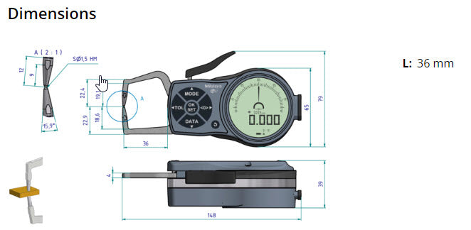 External Digital Caliper Gauge 209-930, Range 0-10mm