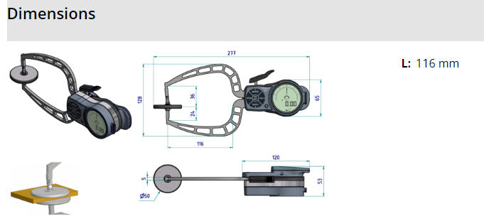 External Digital Caliper Gauge 209-953, 0-30mm With Disc 50mm