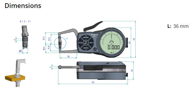 External Digital Caliper Gauge 209-931, 0-10mm Disc 6mm