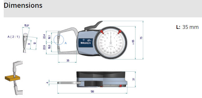 External Dial Caliper Gauge  0-10mm, 0,005mm 209-402, 0-10mm