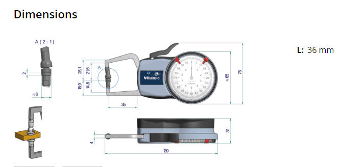 External Dial Caliper Gauge , 0,005mm 209-403, 0-10mm