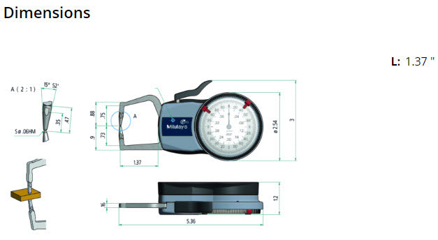 External Dial Caliper Gauge 209-450, 0-0.4"