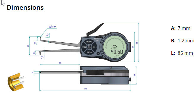 Internal Digital Caliper Gauge 209-937, 20-40mm/.8-1.6"