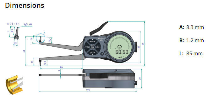 Internal Digital Caliper Gauge 209-939, 40-60mm