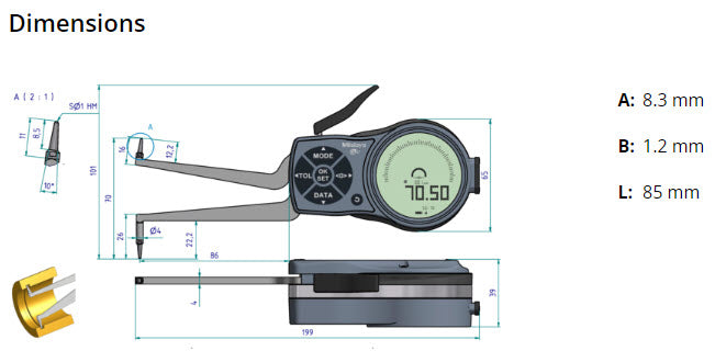 Internal Digital Caliper Gauge 209-940, 50-70mm/2-2.8"